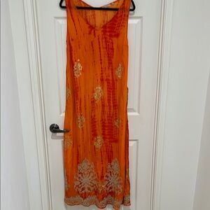 Soft Surroundings Orange and Red Maxi Dress L